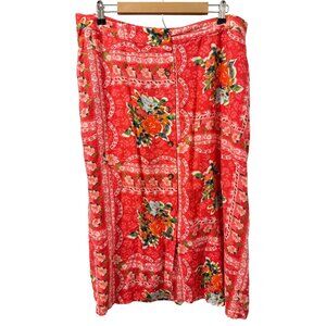 Lauren Conrad Sz XXL Floral Print Skirt Rayon & Linen Blend Elastic Waist Skirt